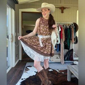 Free People Pink and Brown Textured Dress